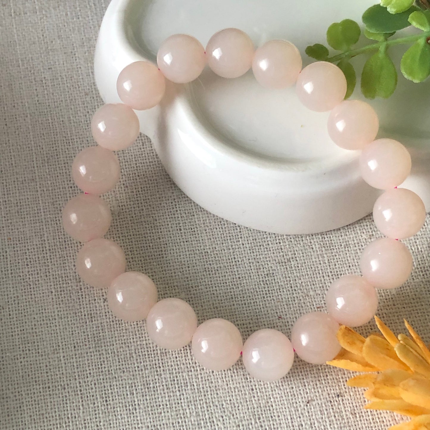 10mm Hetian Jade Pink Round Glossy Polished Jade Bracelet