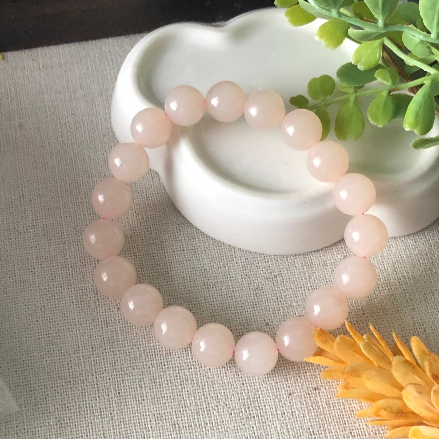10mm Hetian Jade Pink Round Glossy Polished Jade Bracelet