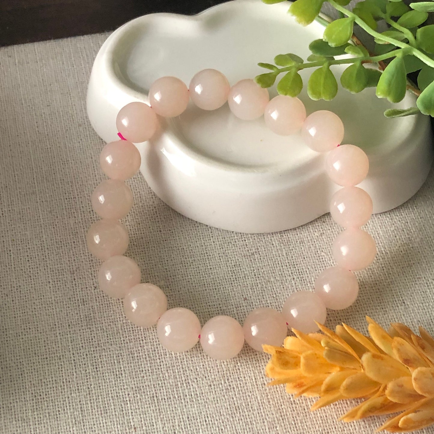 10mm Hetian Jade Pink Round Glossy Polished Jade Bracelet