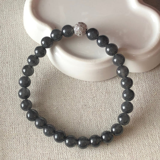 Reserved: 7 mm Wuji Grey Jadeite Jade Bead Bracelet 27pcs.