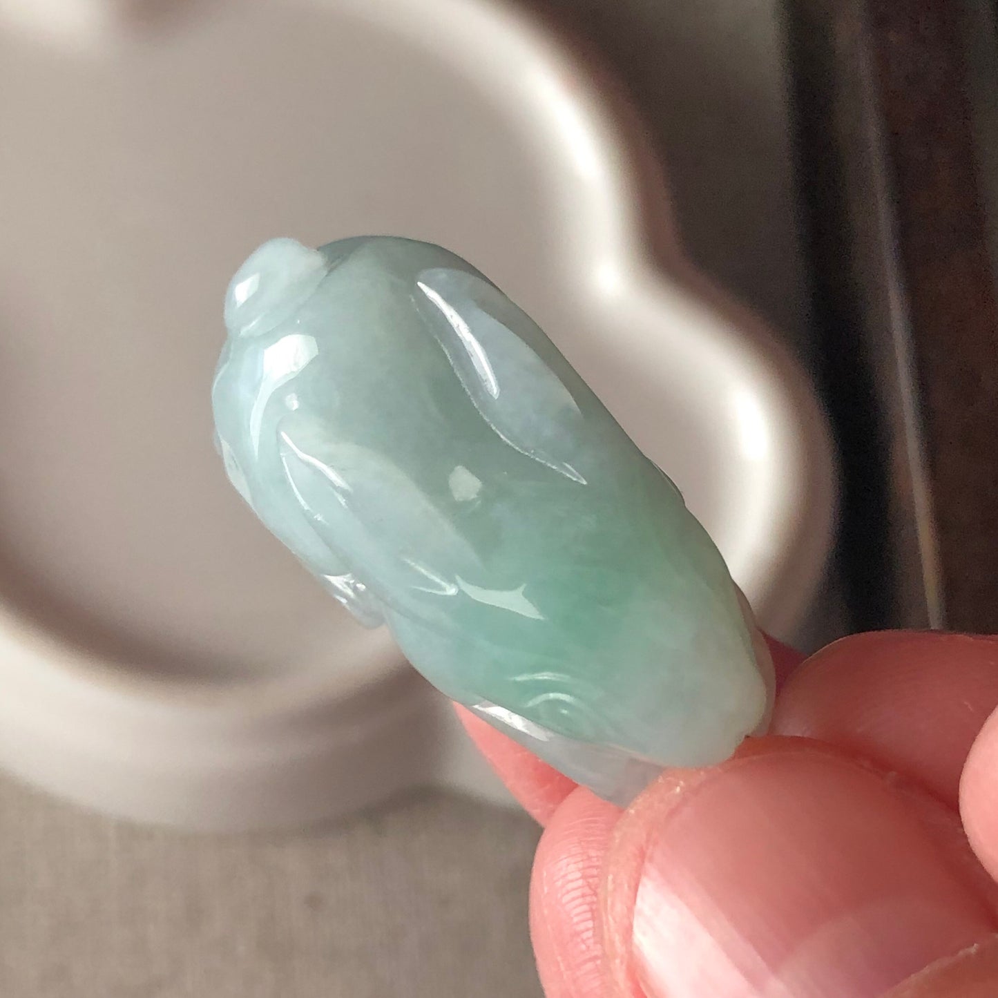 29.1mm Green Jadeite Jade Carved Bunny Rabbit Pendant