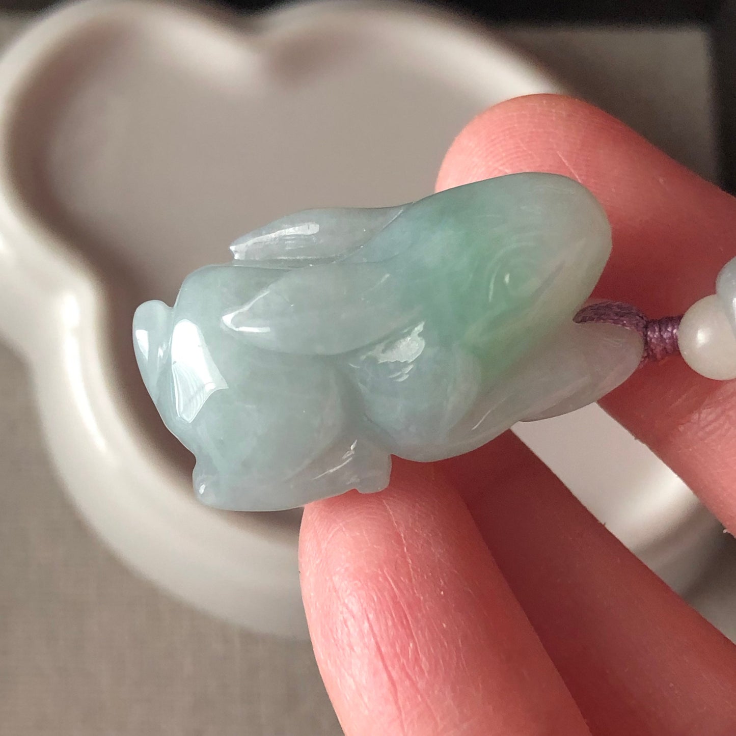 29.1mm Green Jadeite Jade Carved Bunny Rabbit Pendant