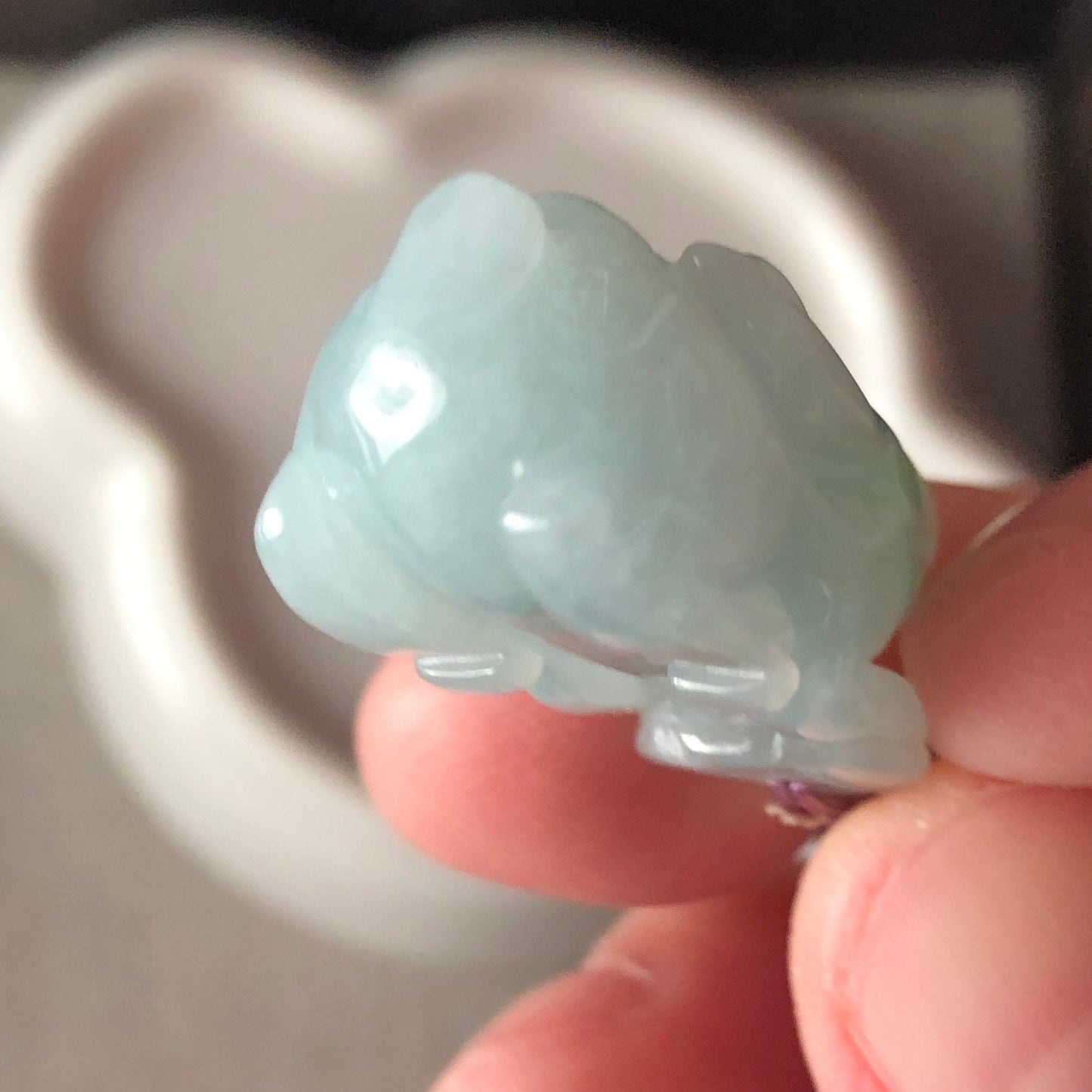 29.1mm Green Jadeite Jade Carved Bunny Rabbit Pendant