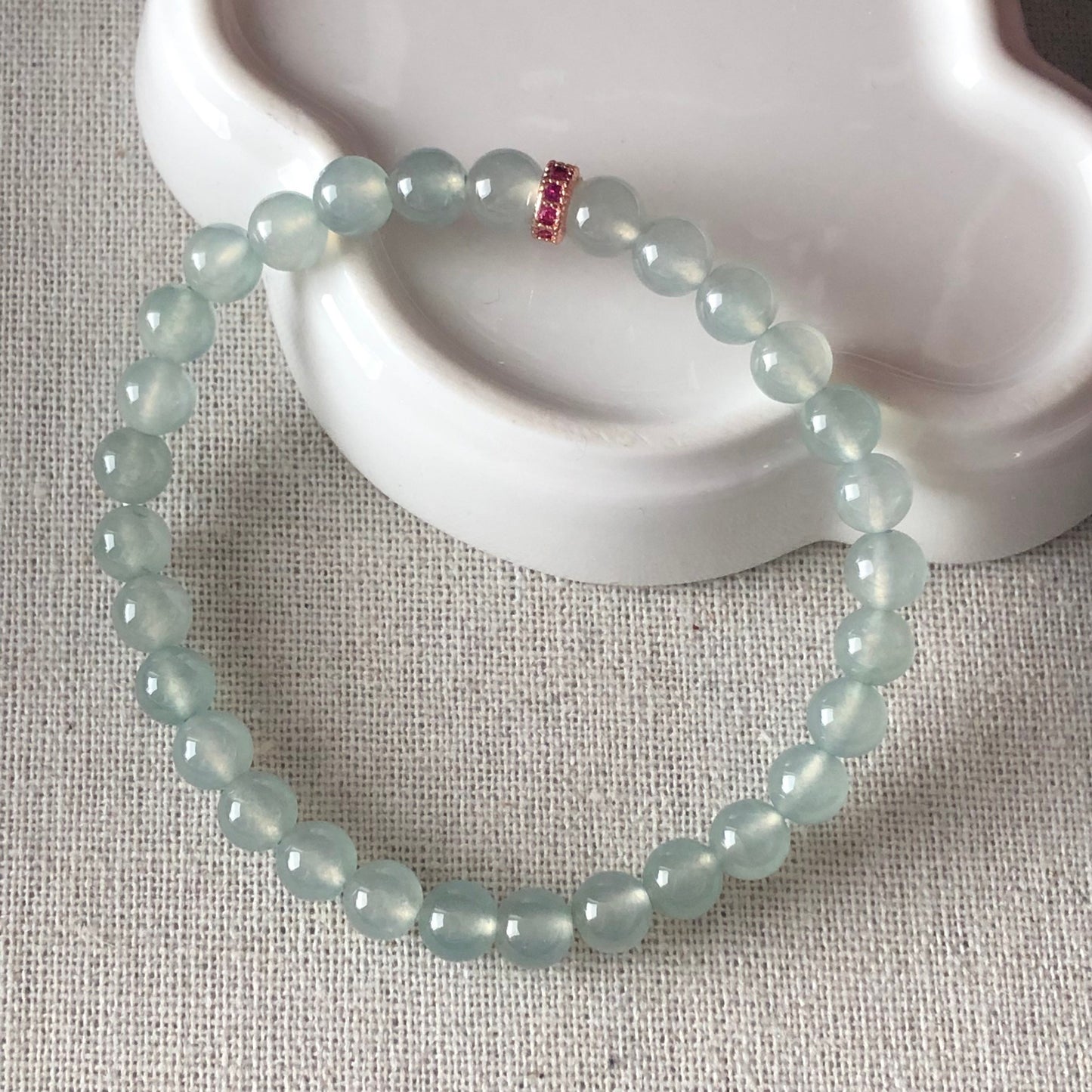 6 mm Moist Icy Gradient Tint Green Jadeite Jade Bead Bracelet