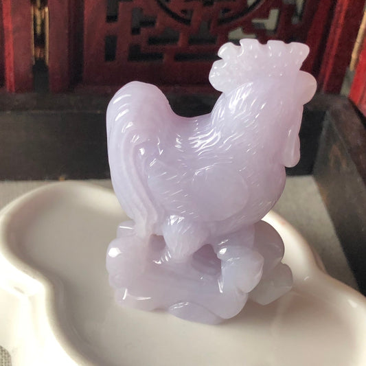 58.2mm Lavender Carved Chicken Jadeite Jade Display Figure
