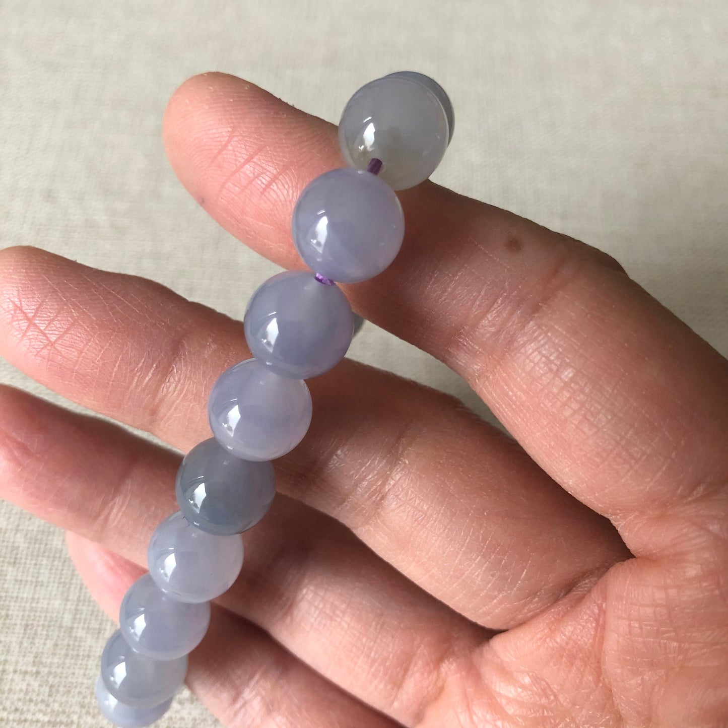 10mm RARE Light Lavender Green Float Jadeite Jade Bead Bracelet