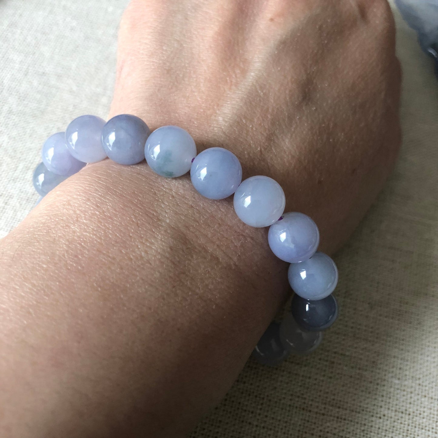 10mm RARE Light Lavender Green Float Jadeite Jade Bead Bracelet
