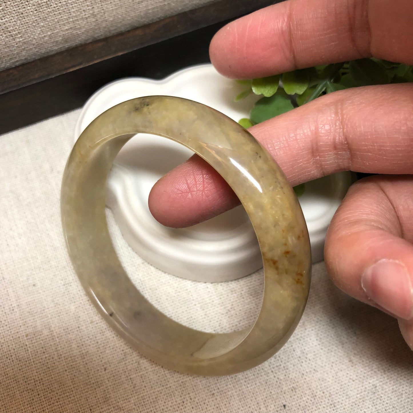 56mm Earthy Yellow Brown Jadeite Jade Bangle