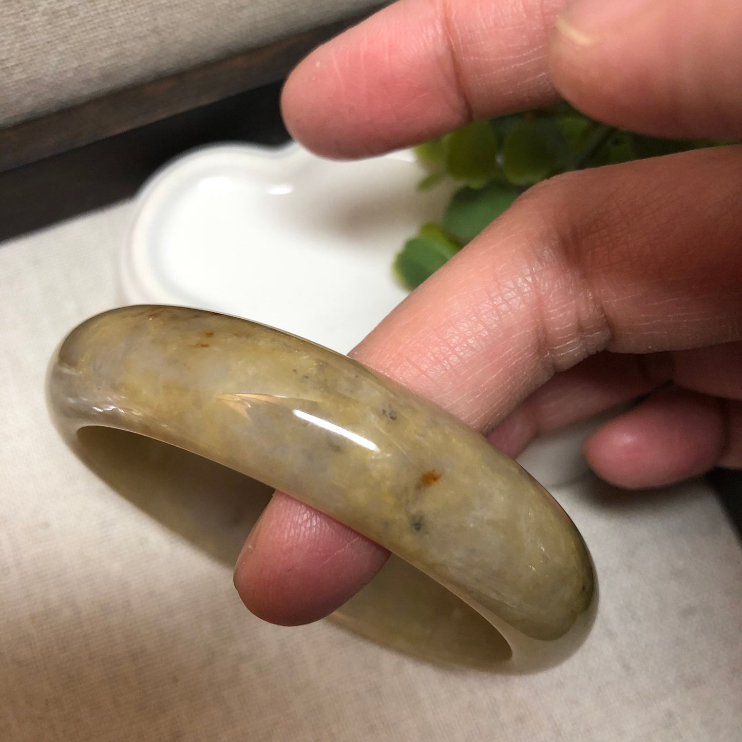 56mm Earthy Yellow Brown Jadeite Jade Bangle