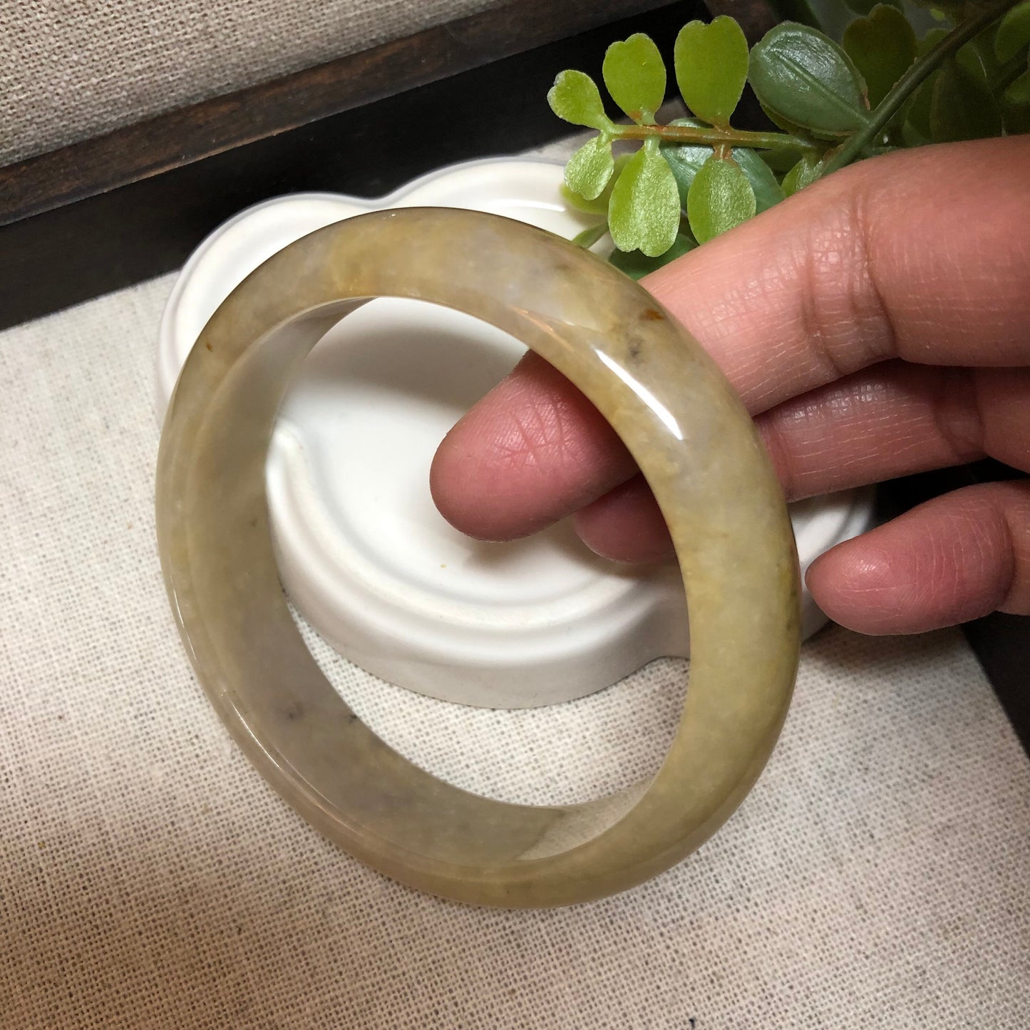 56mm Earthy Yellow Brown Jadeite Jade Bangle
