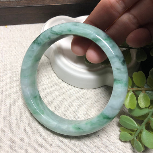 56mm Earthy Green Float Flowers Jadeite Jade Bangle