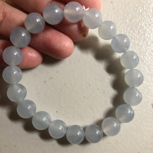 Reserved. 10mm Icy Glutinous Moist Light Tint Blue Jadeite Jade Bead Bracelet