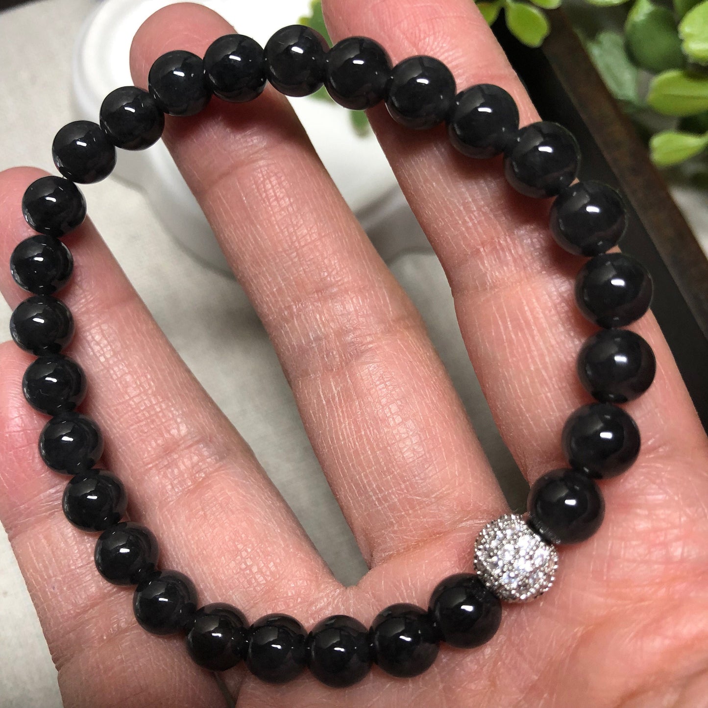 6mm Icy Wuji Black Jadeite Jade Bead Bracelet