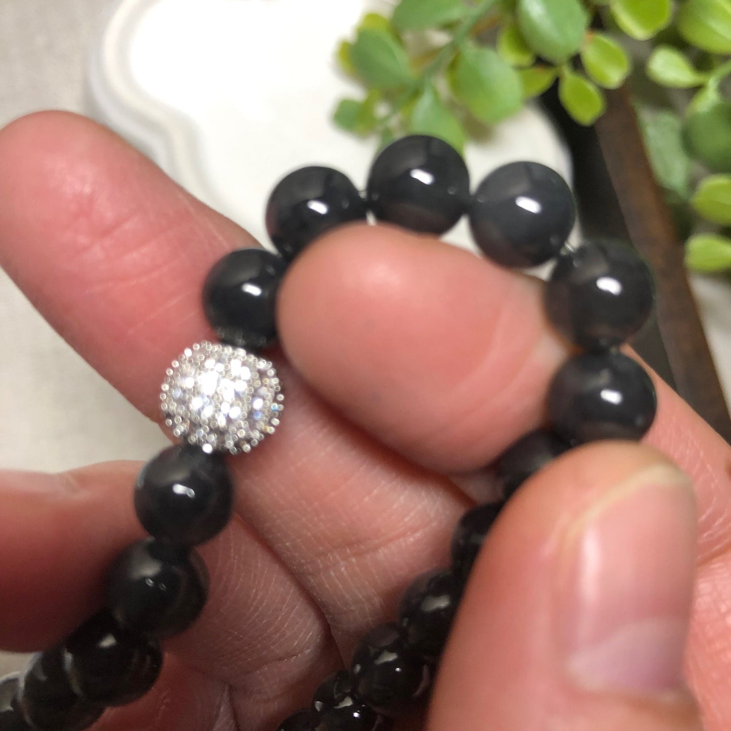 6mm Icy Wuji Black Jadeite Jade Bead Bracelet