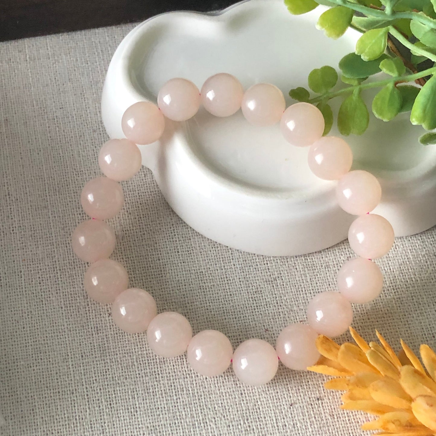 10mm Hetian Jade Pink Round Glossy Polished Jade Bracelet