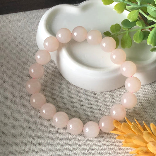 10mm Hetian Jade Pink Round Glossy Polished Jade Bracelet
