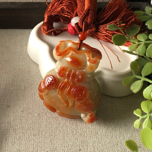 50mm Red Brown Money Bag Jadeite Jade Pendant