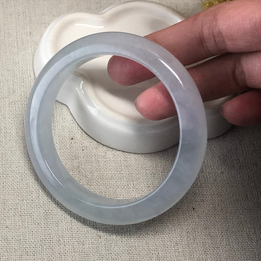 55mm Icy Tint Light Blue Glow Pattern Jadeite Jade Bangle RARE