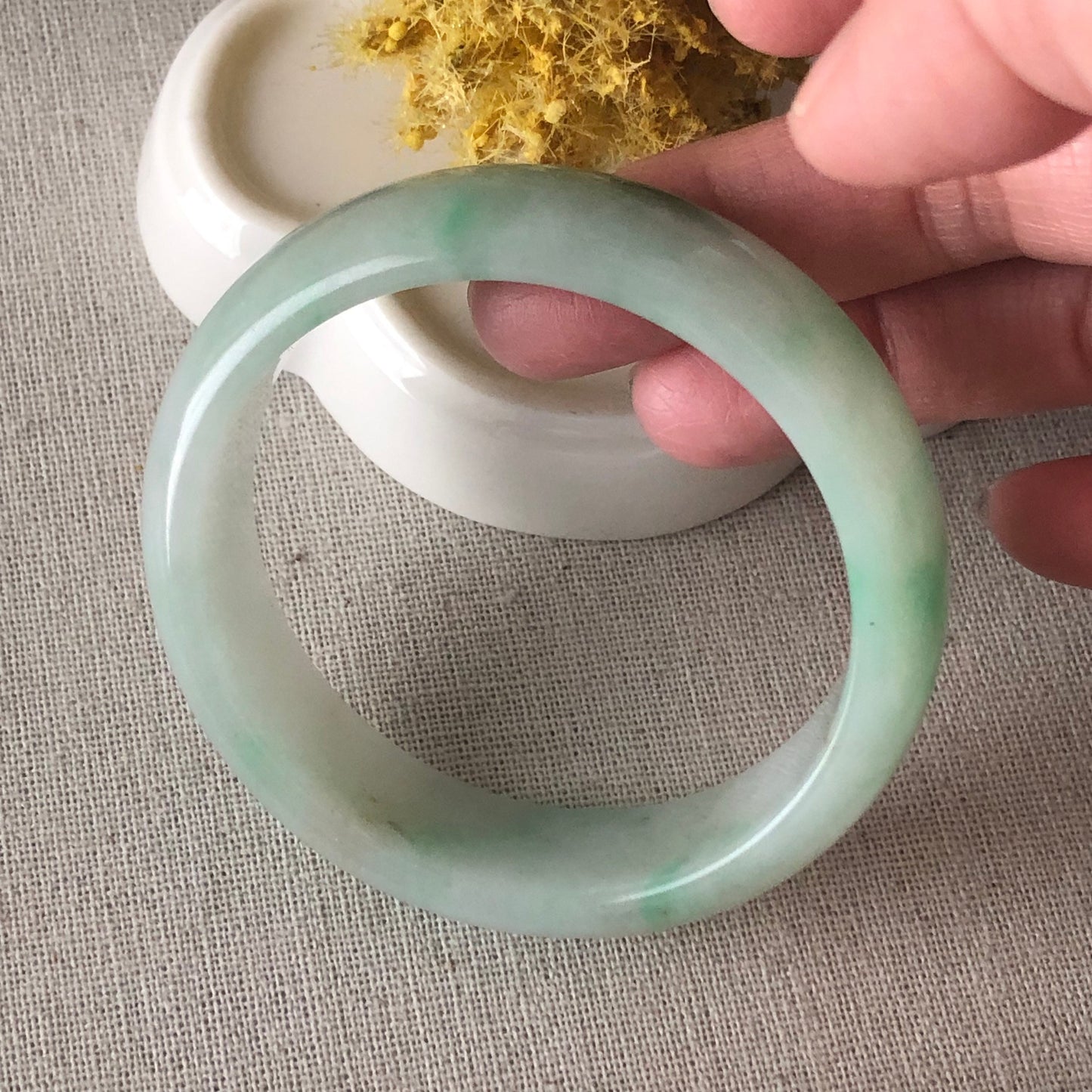 55mm Big Yang Green Yellow Float Flower Jadeite Jade Bangle