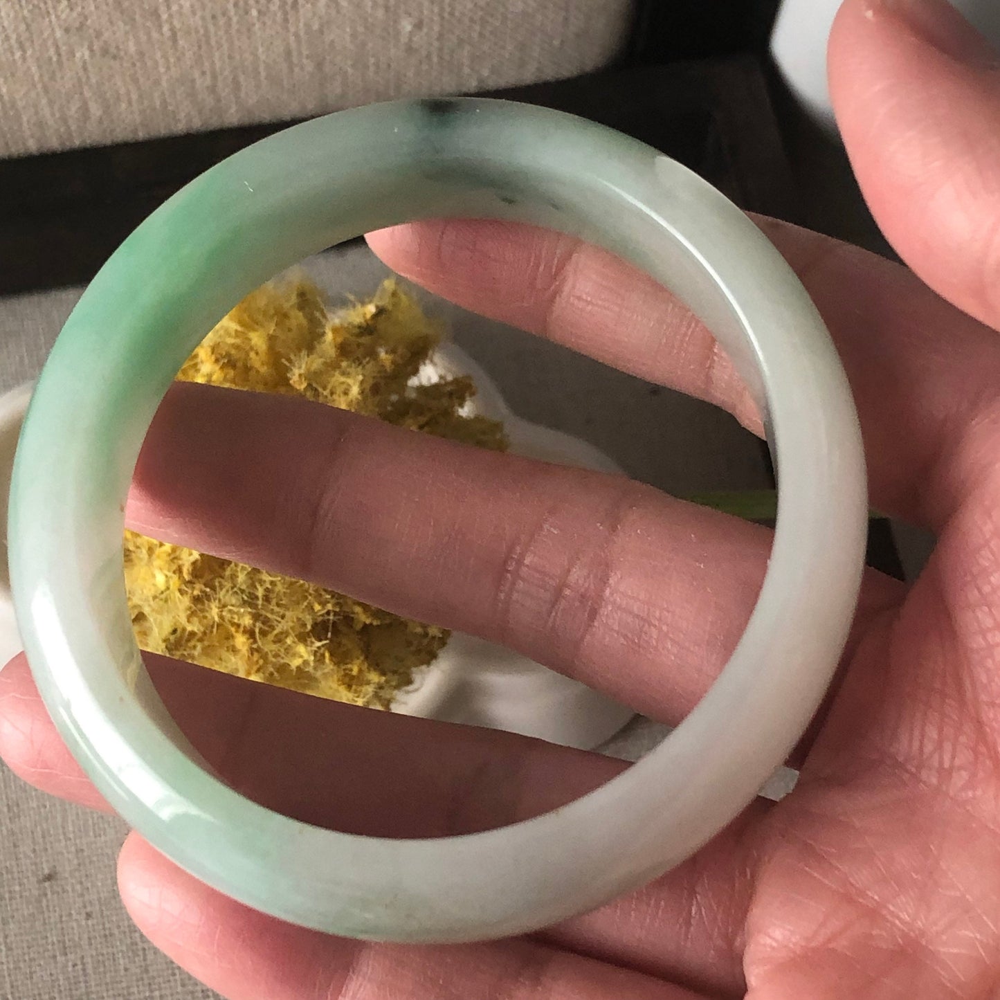 55mm Big Yang Green Yellow Float Flower Jadeite Jade Bangle
