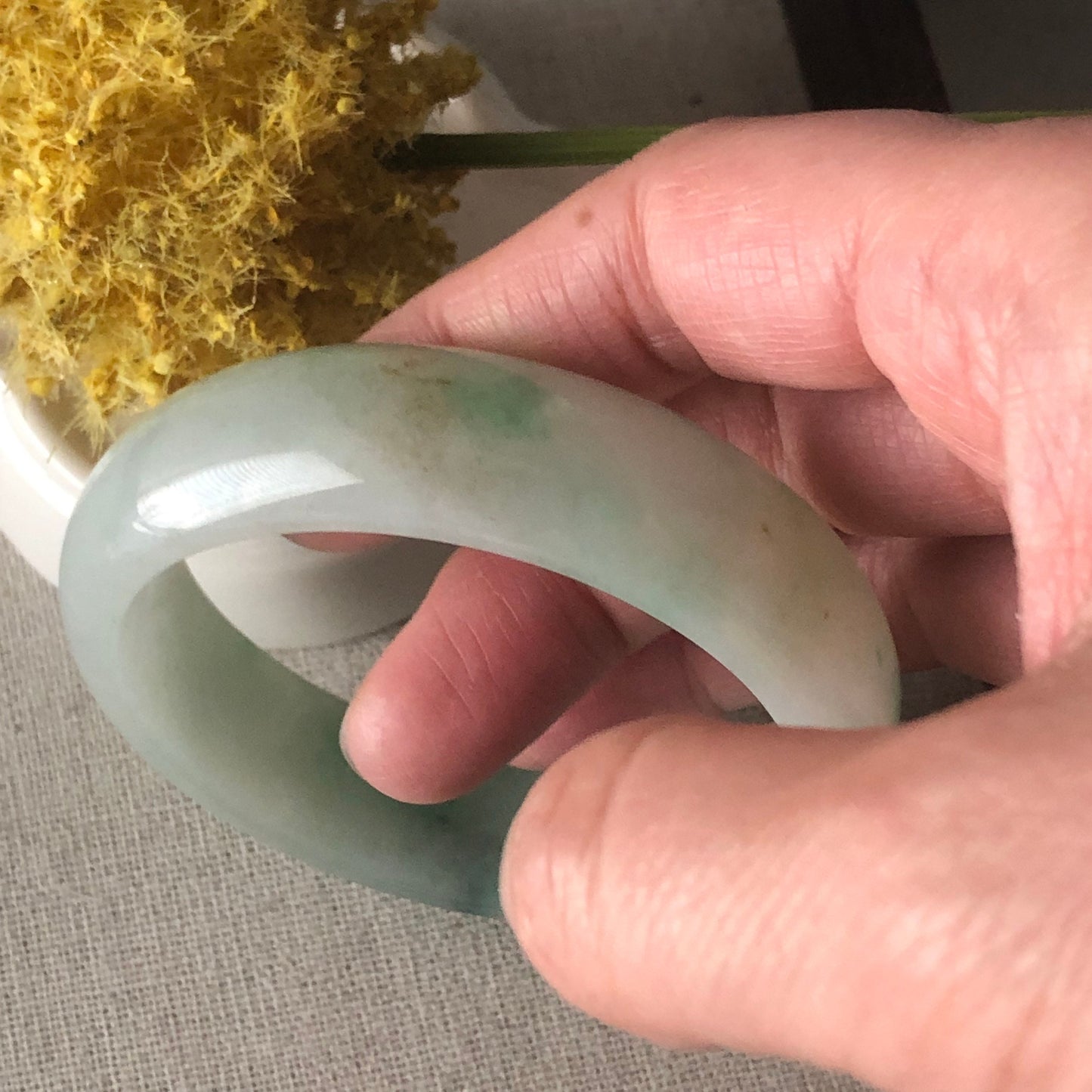 55mm Big Yang Green Yellow Float Flower Jadeite Jade Bangle