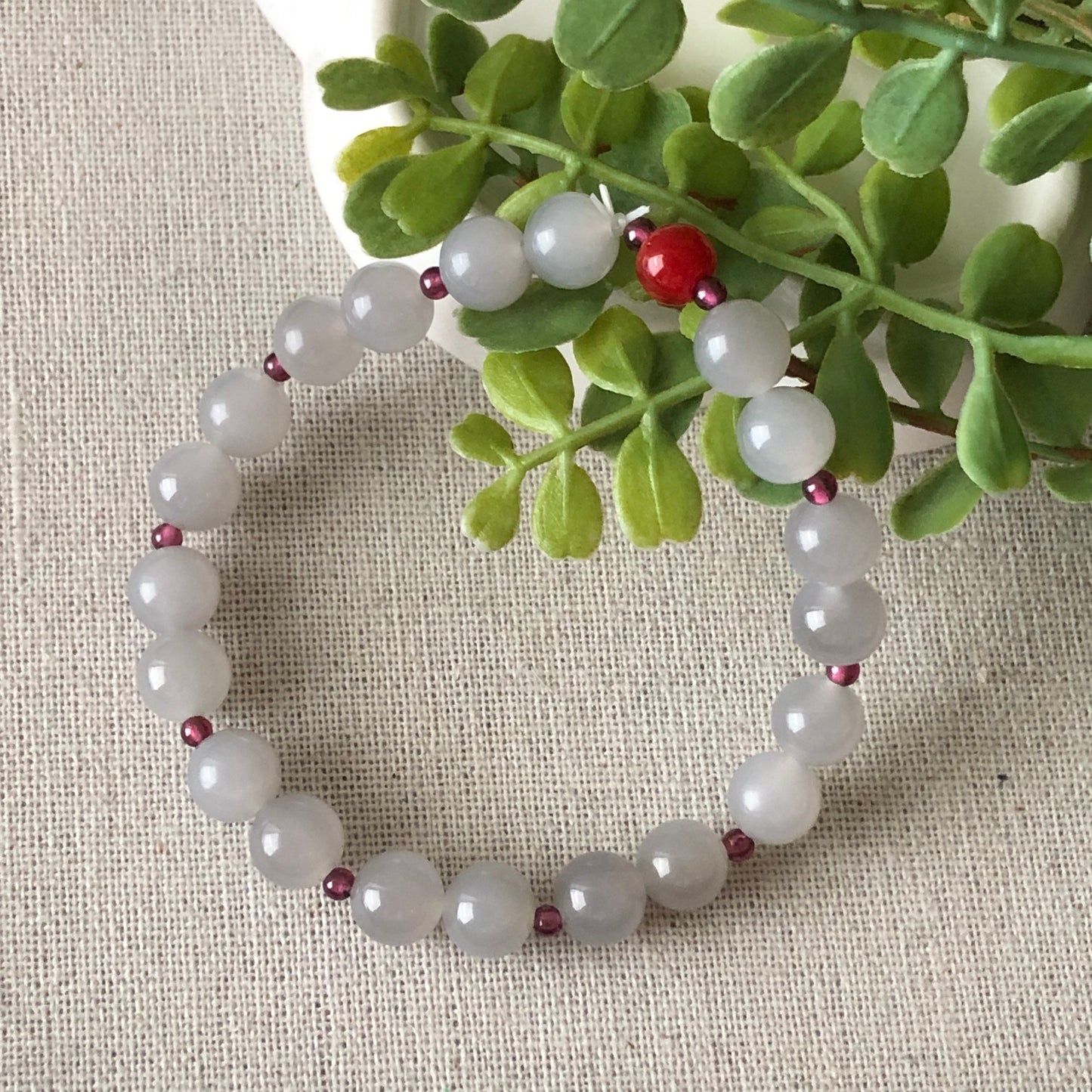 8 mm Icy Smoky Lavender Hetian Jade Bead Bracelet