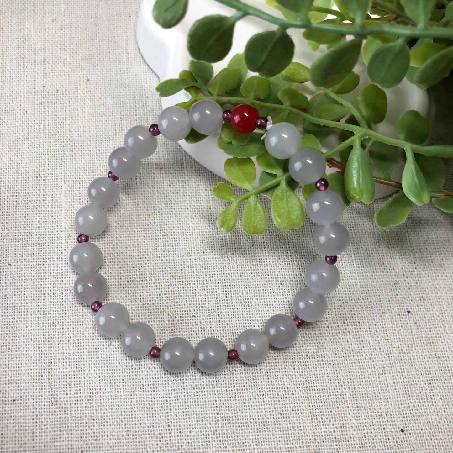 8 mm Icy Smoky Lavender Hetian Jade Bead Bracelet
