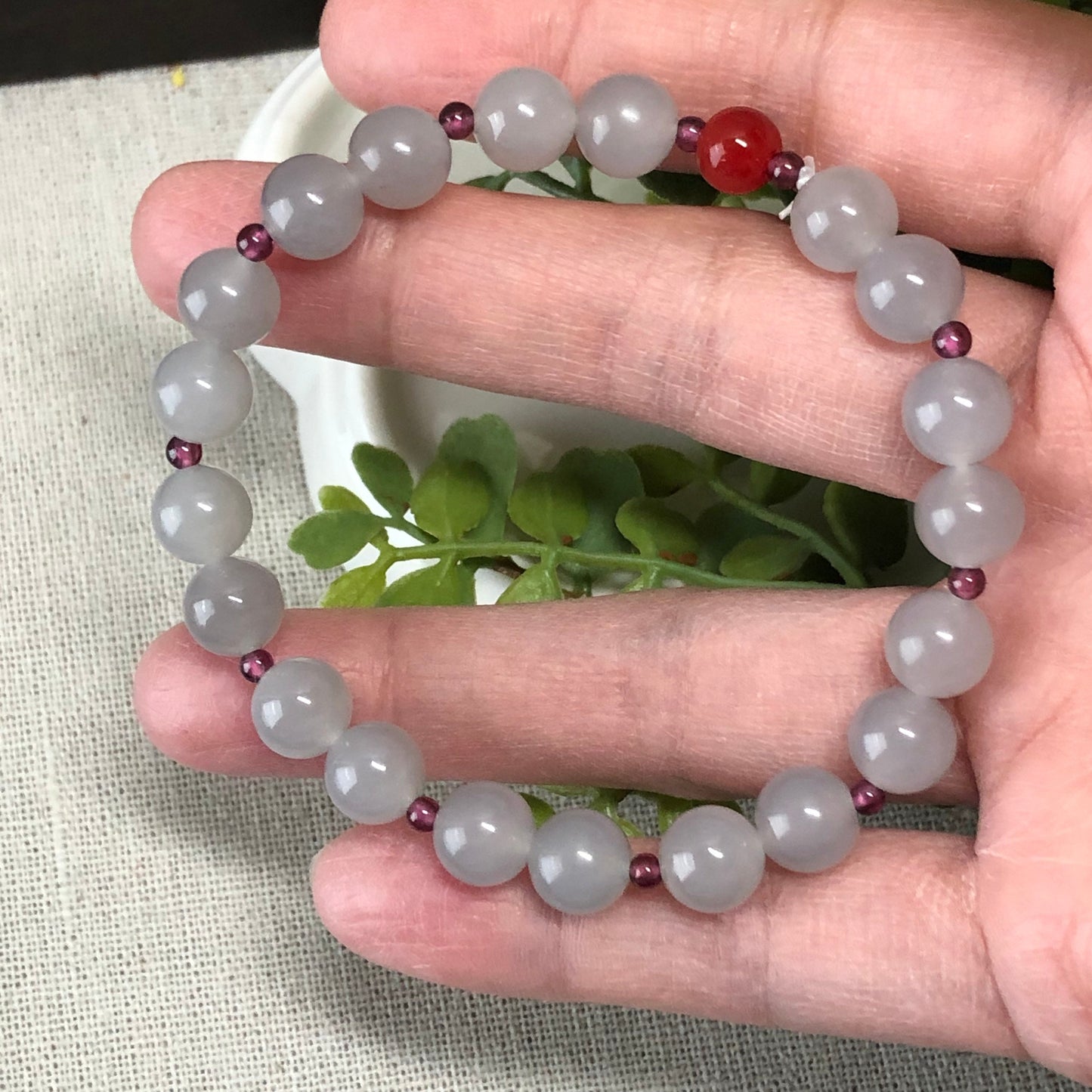 8 mm Icy Smoky Lavender Hetian Jade Bead Bracelet