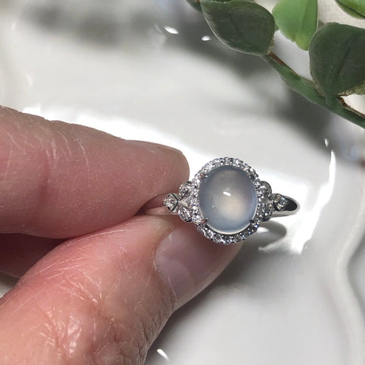 18K Gold Diamonds High Icy Jadeite Jade Cabochon Gloss Ring