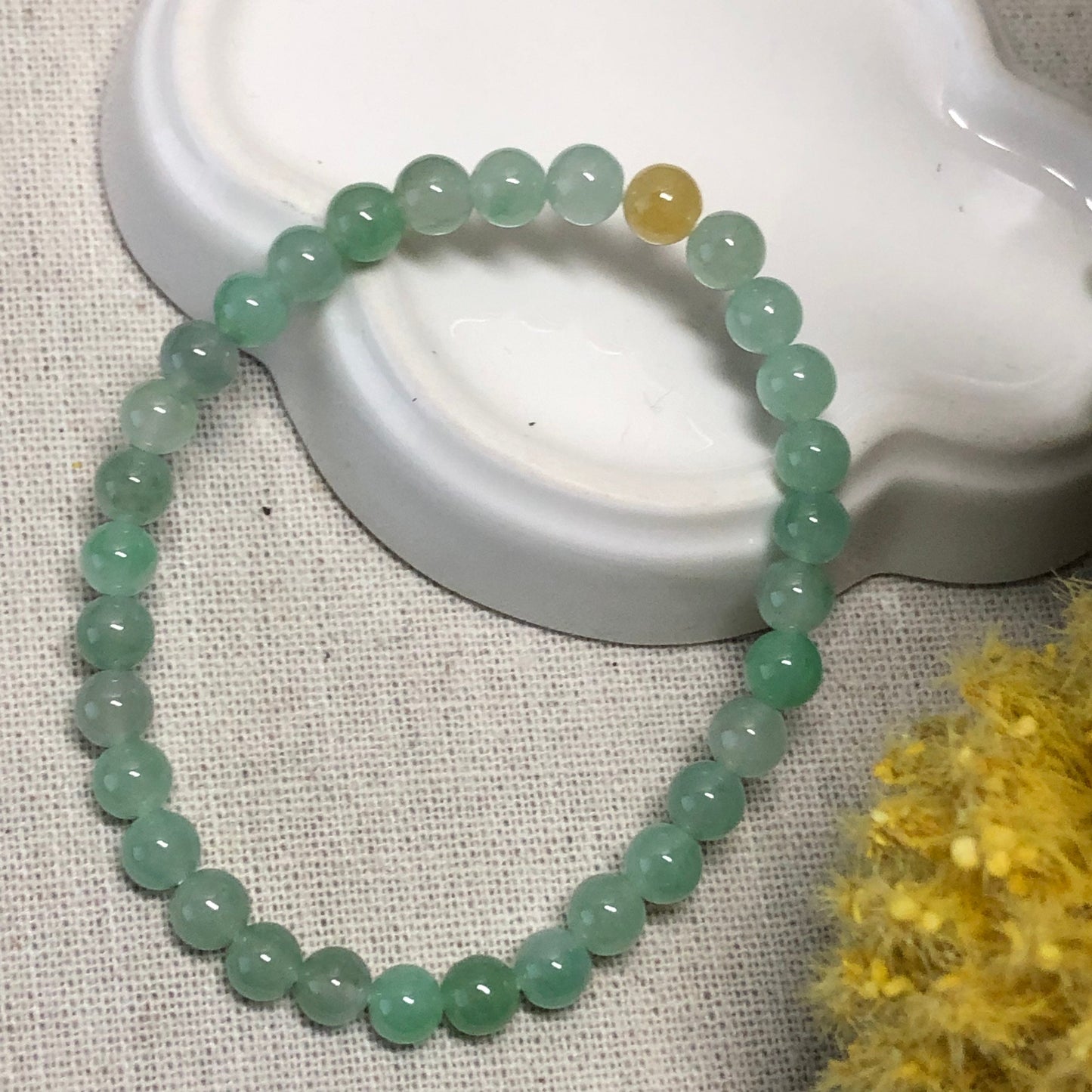 6 mm Icy Green Yellow Jadeite Jade Bead Bracelet