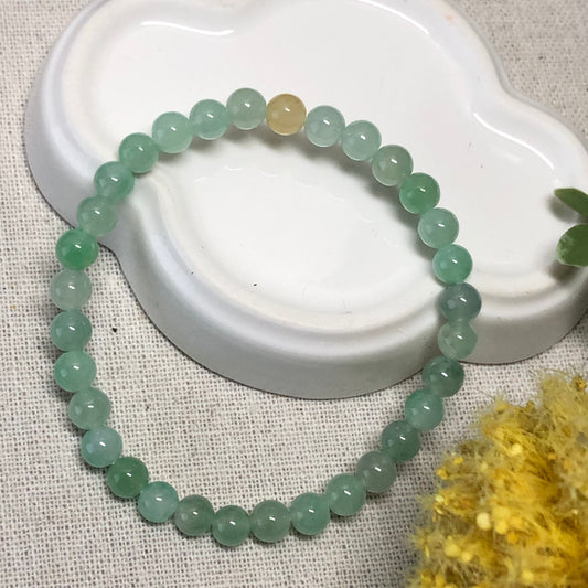 6 mm Icy Green Yellow Jadeite Jade Bead Bracelet