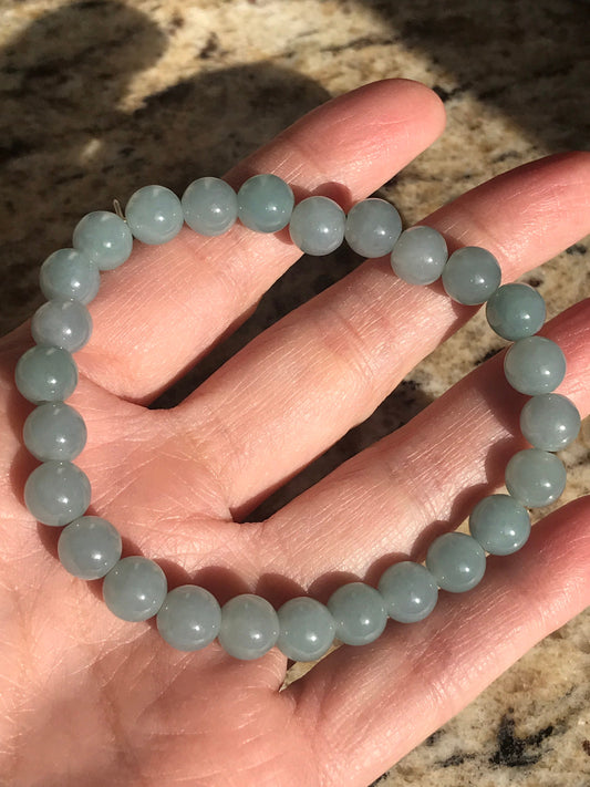 8 mm Certified Grade A Icy Sky Blue Jade Jadeite Bead Bracelet 26pcd