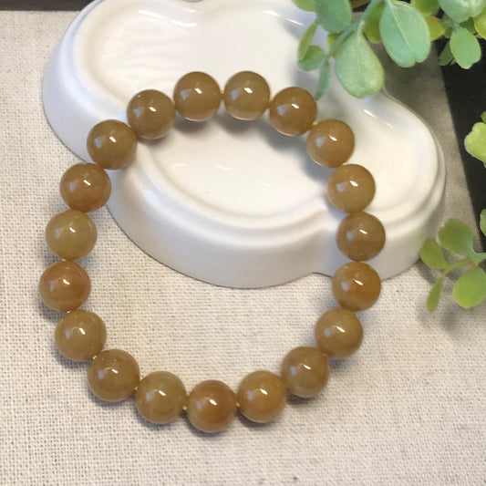 10mm RARE Yellow Brown Jadeite Jade Bead Bracelet