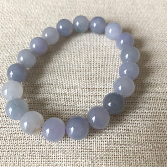 10mm RARE Light Lavender Green Float Jadeite Jade Bead Bracelet