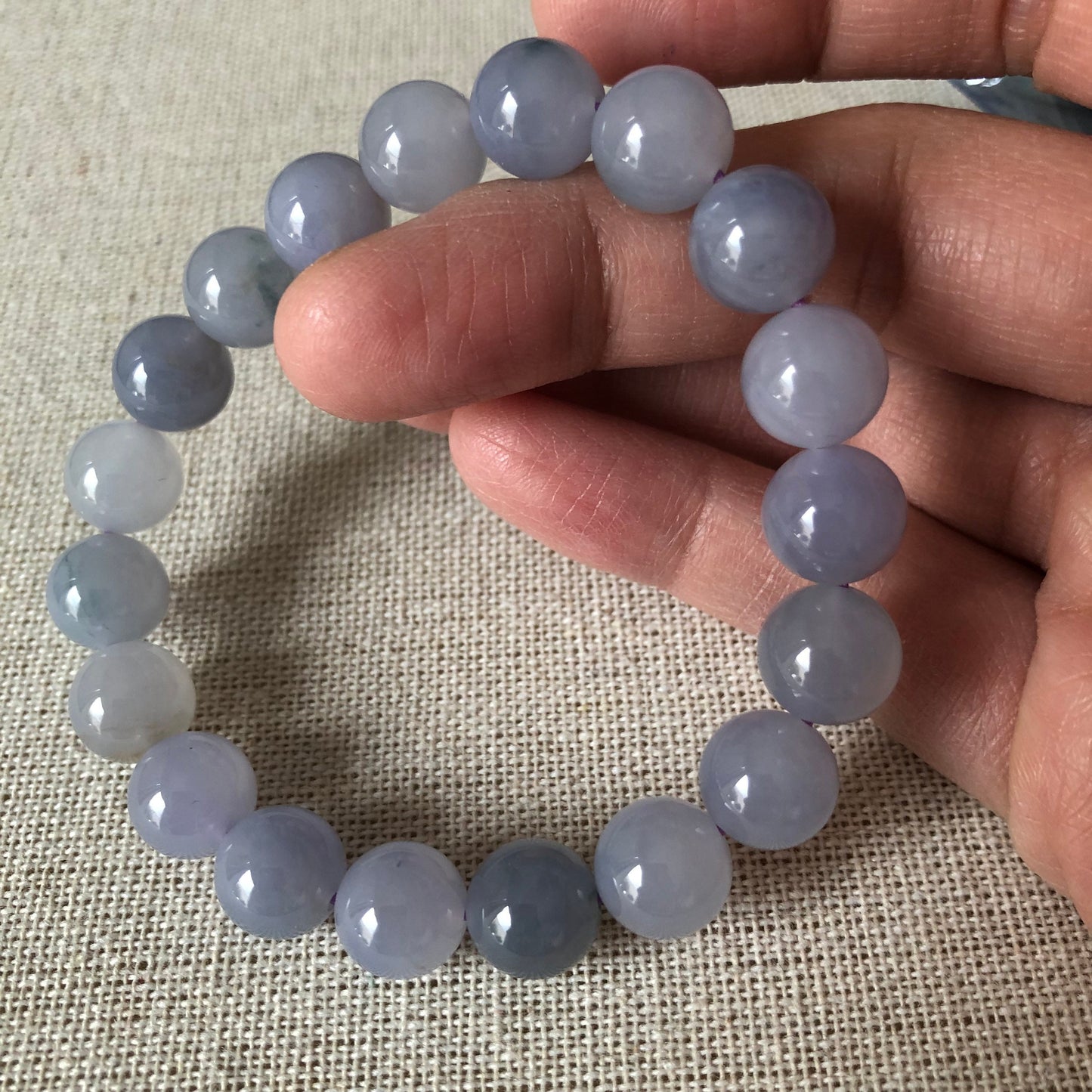 10mm RARE Light Lavender Green Float Jadeite Jade Bead Bracelet