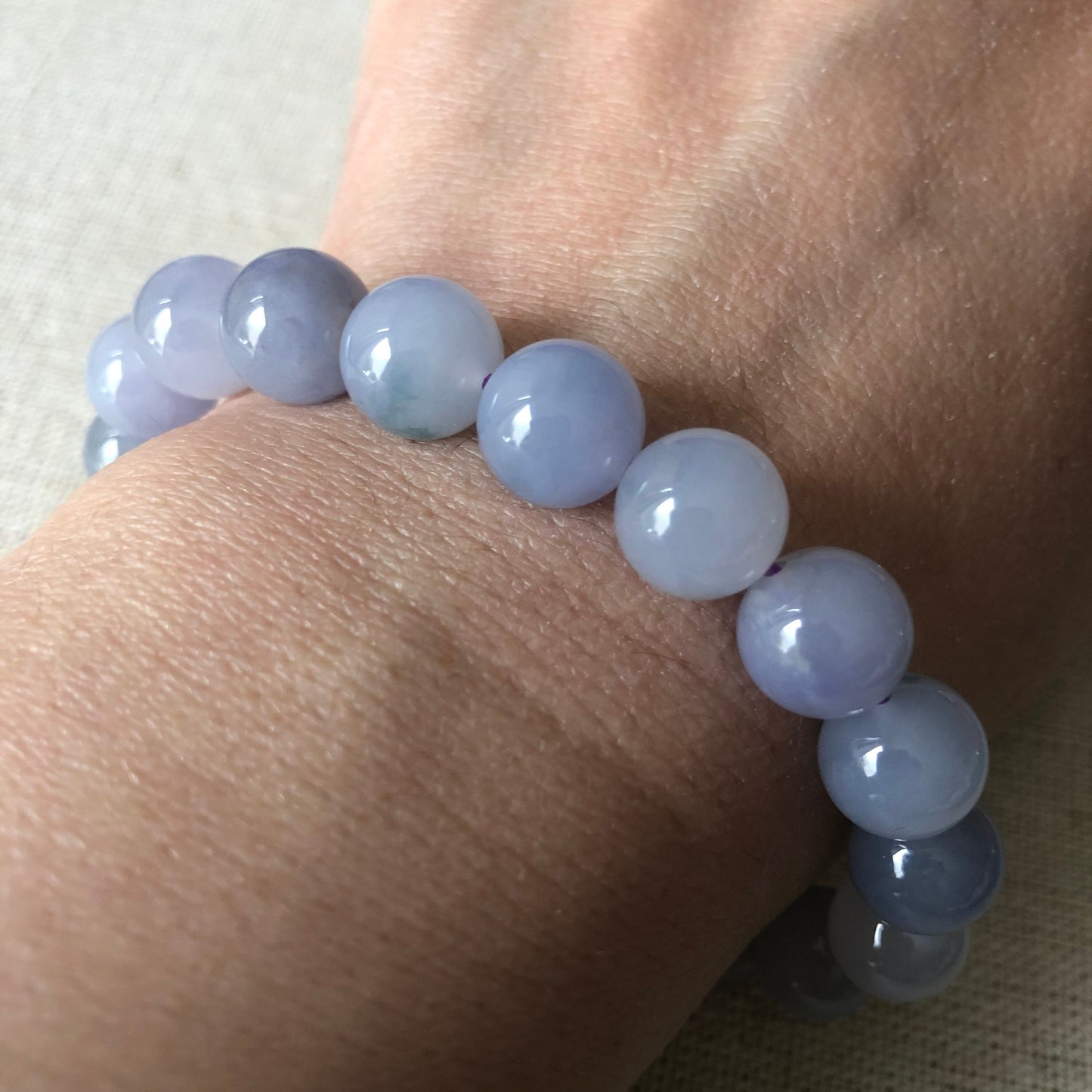 10mm RARE Light Lavender Green Float Jadeite Jade Bead Bracelet