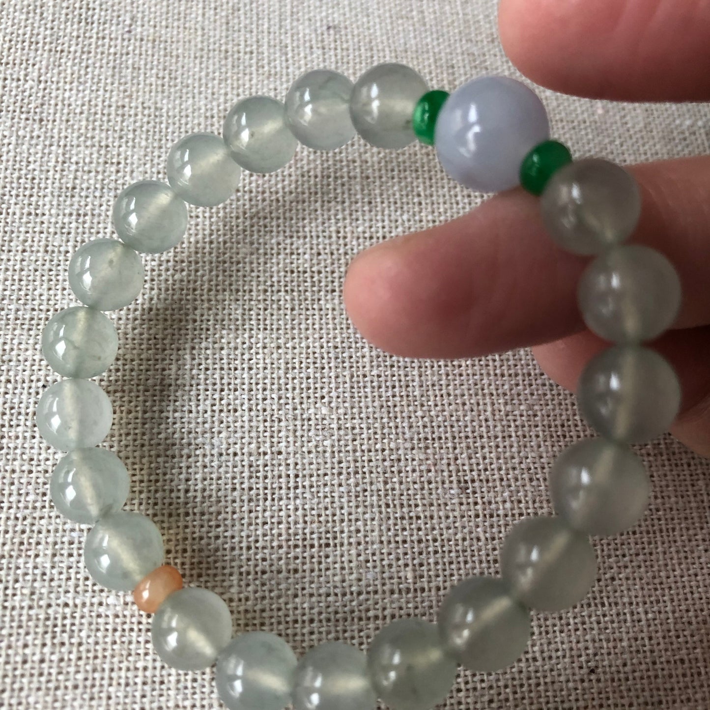 8mm RARE Icy Glossy Tint Green Jadeite Jade Bead Bracelet