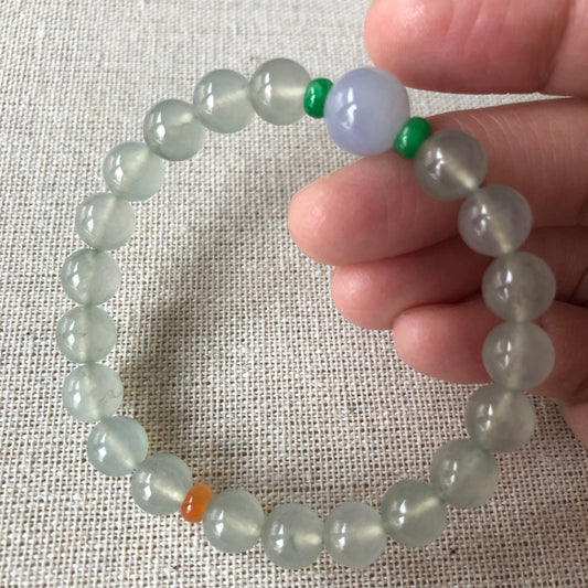 8mm RARE Icy Glossy Tint Green Jadeite Jade Bead Bracelet