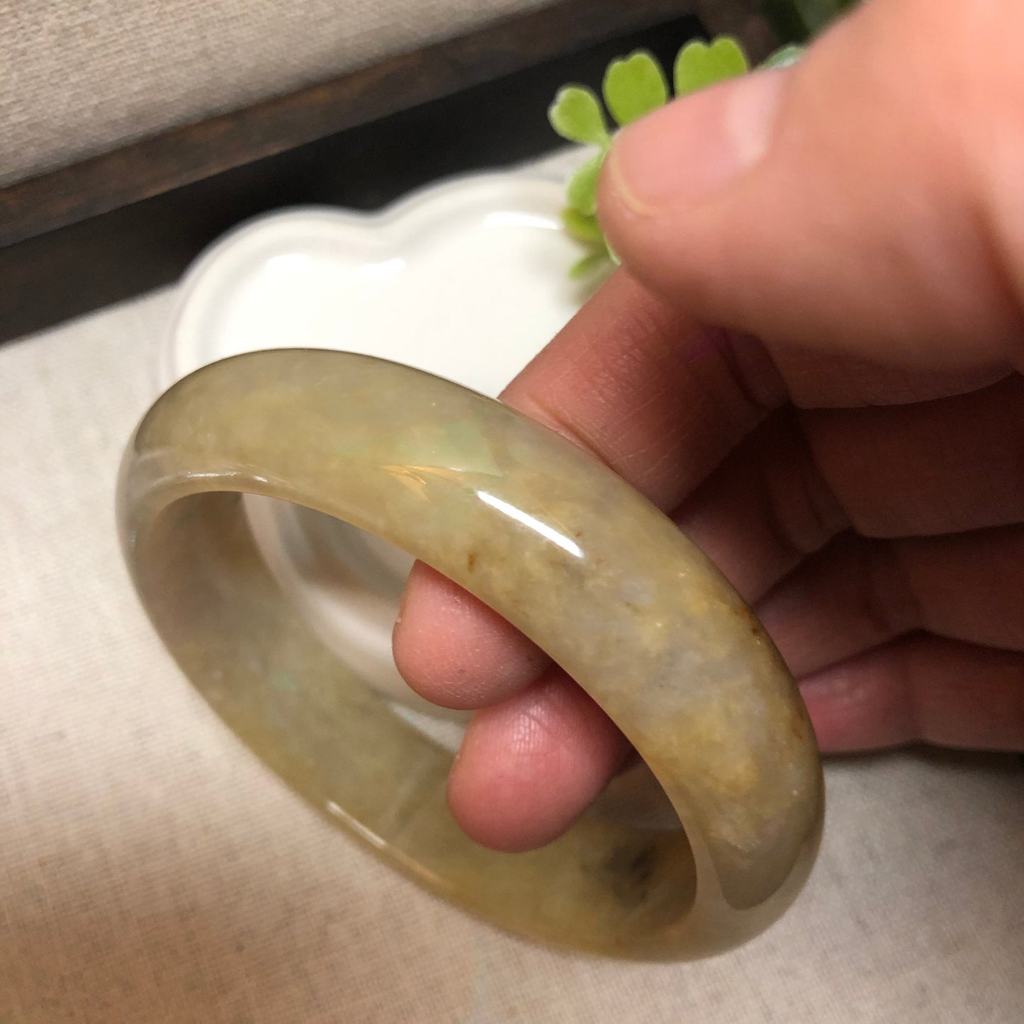 56mm Earthy Yellow Brown Jadeite Jade Bangle
