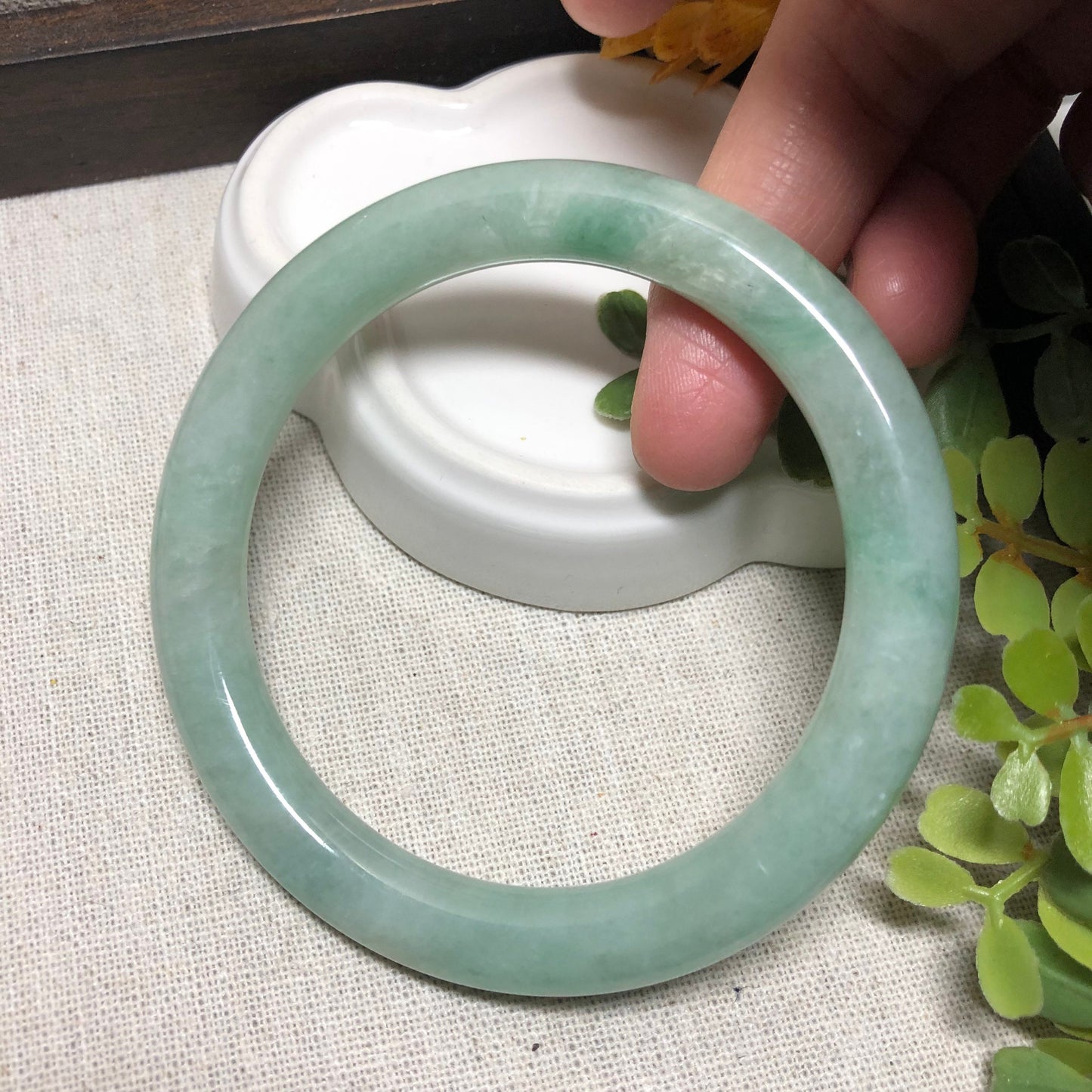56.7-58.7mm Earthy Green Float Flowers Jadeite Jade Bangle