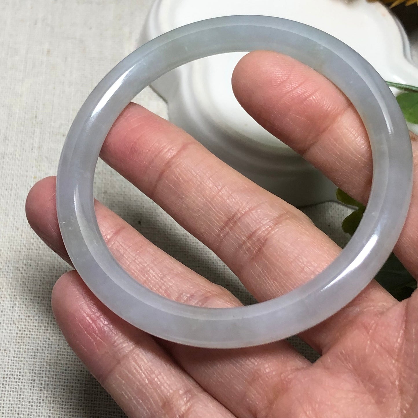 55mm Icy White Jadeite Jade Bangle