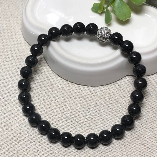 6mm Icy Wuji Black Jadeite Jade Bead Bracelet