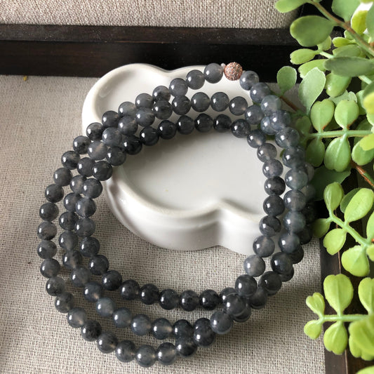 6mm Icy Wuji Black Jadeite Jade Bead Bracelet Necklace