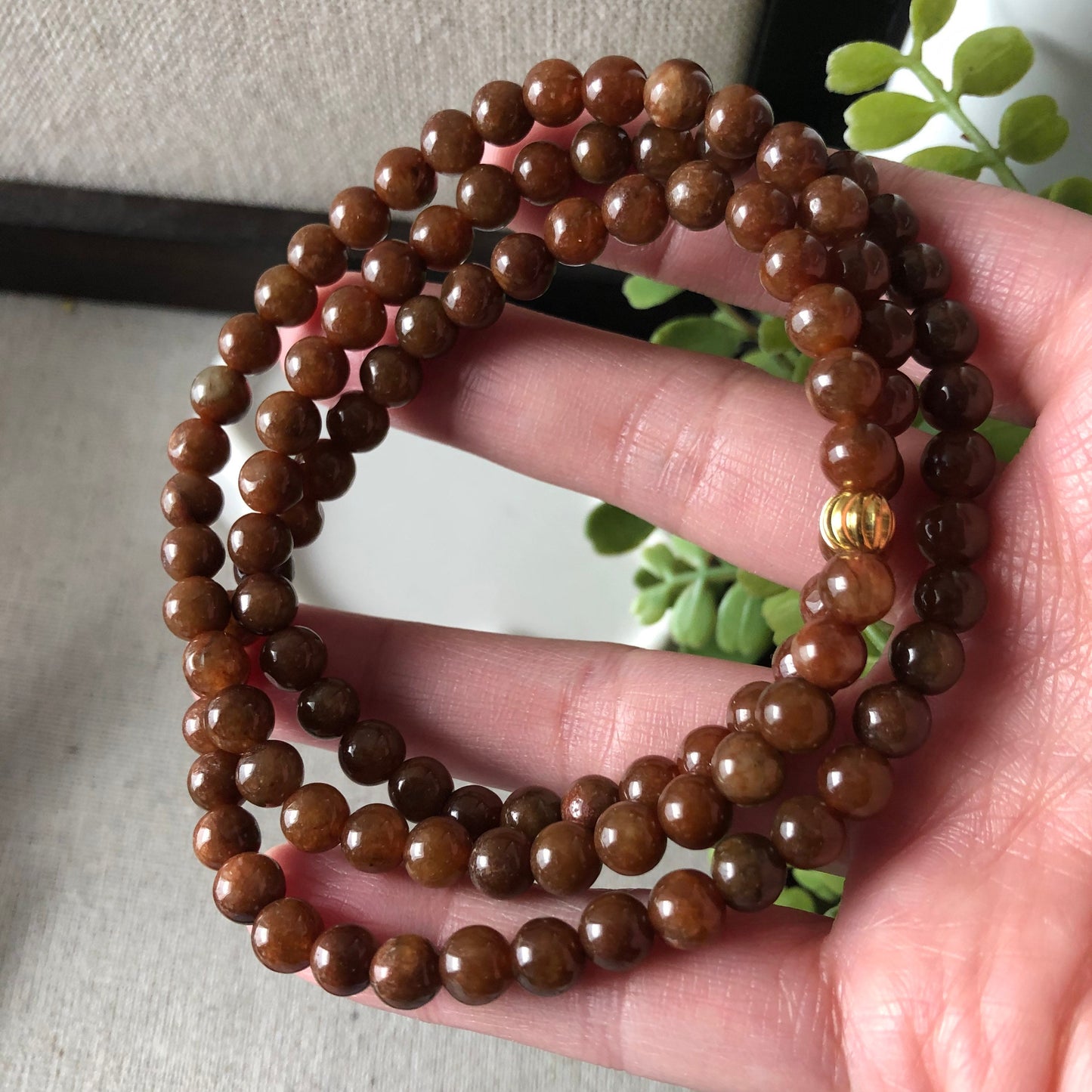 6mm Icy Yellow Brown Jadeite Jade Bead Bracelet Necklace