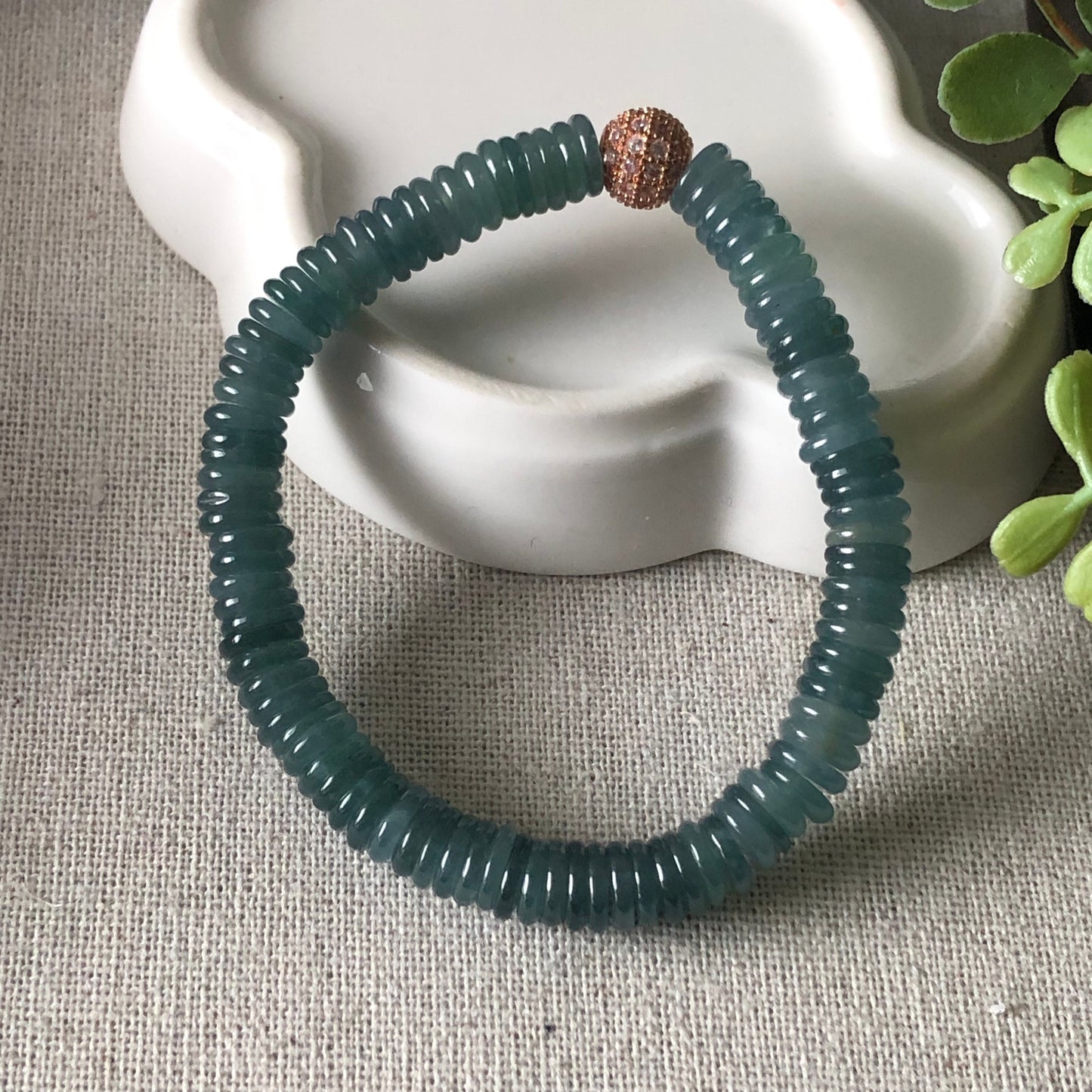 6mm Icy Blue Green Mini Peace Donut Jadeite Jade Bead Bracelet
