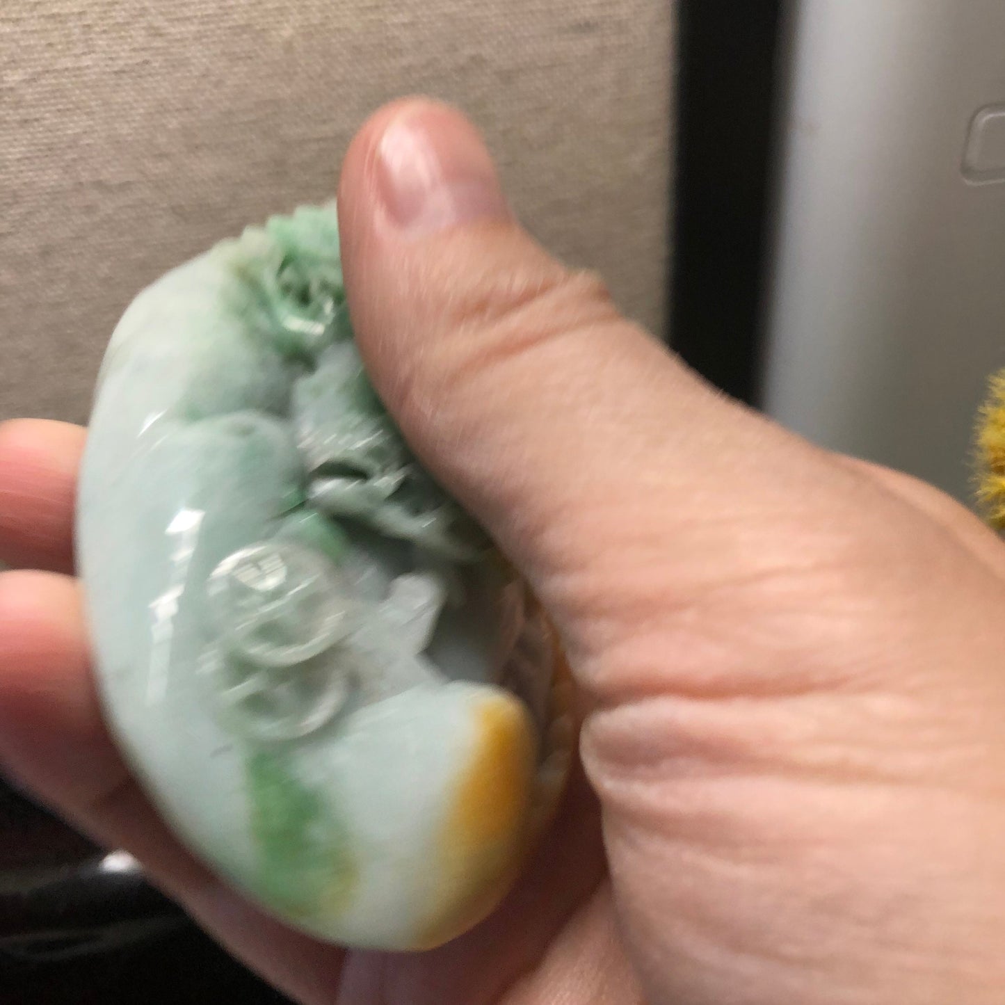 91.2mm Jadeite Jade Yellow Green Carved Statue Display Scenery Landscape