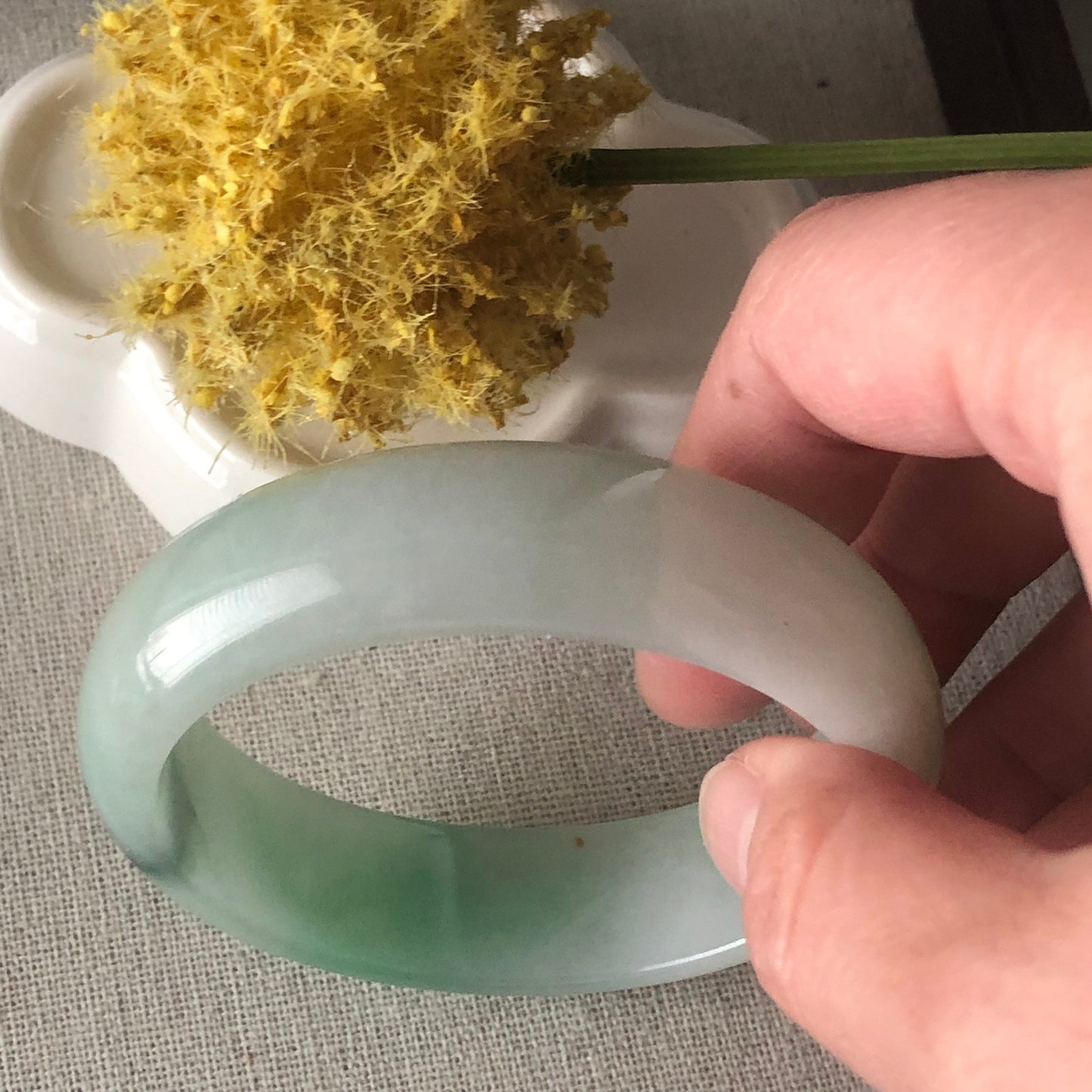 55mm Big Yang Green Yellow Float Flower Jadeite Jade Bangle