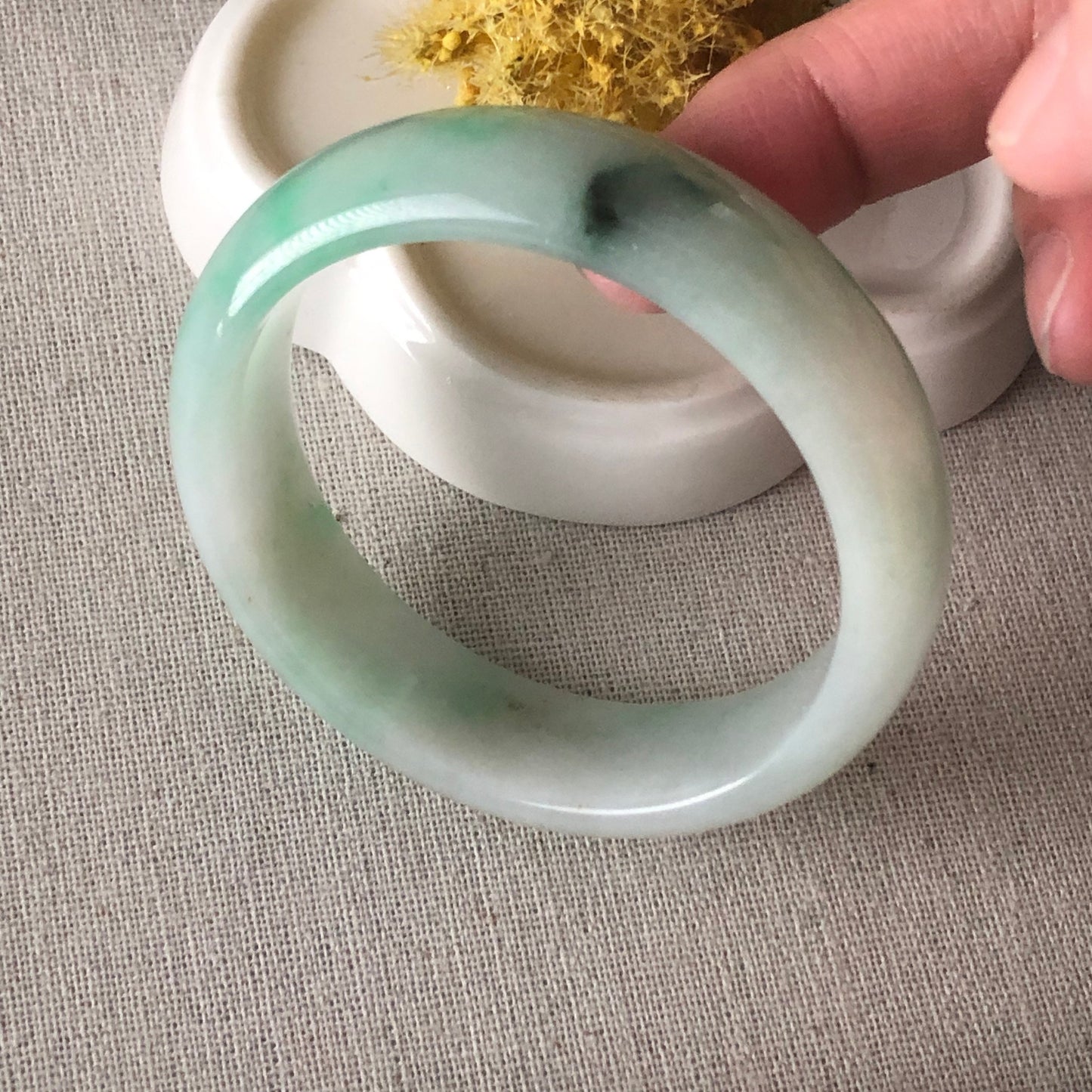 55mm Big Yang Green Yellow Float Flower Jadeite Jade Bangle