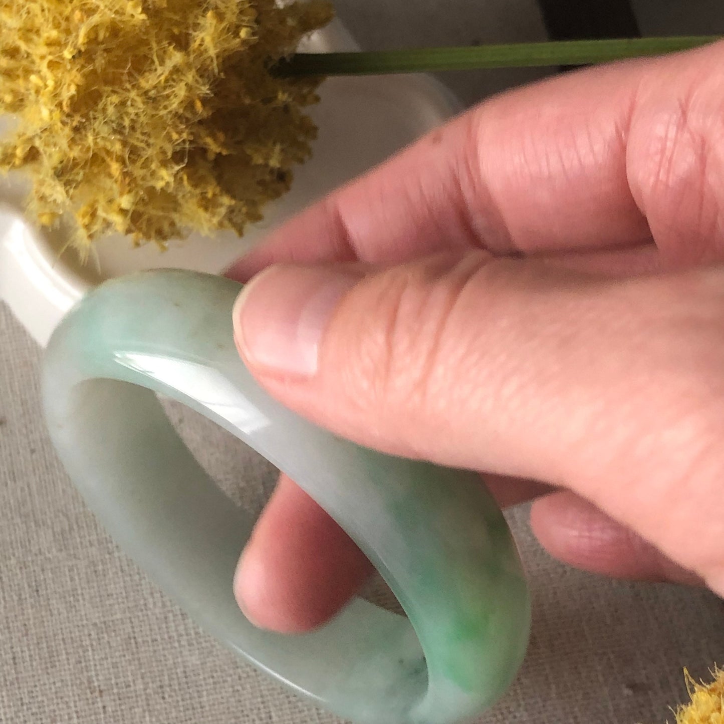 55mm Big Yang Green Yellow Float Flower Jadeite Jade Bangle