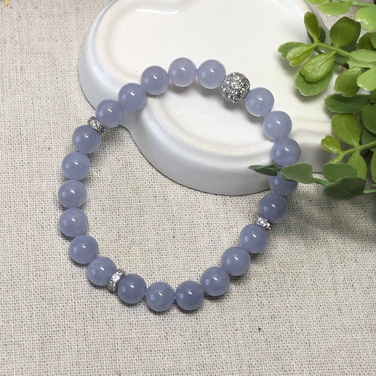8 mm Icy Lavender Jadeite Jade Bead Bracelet